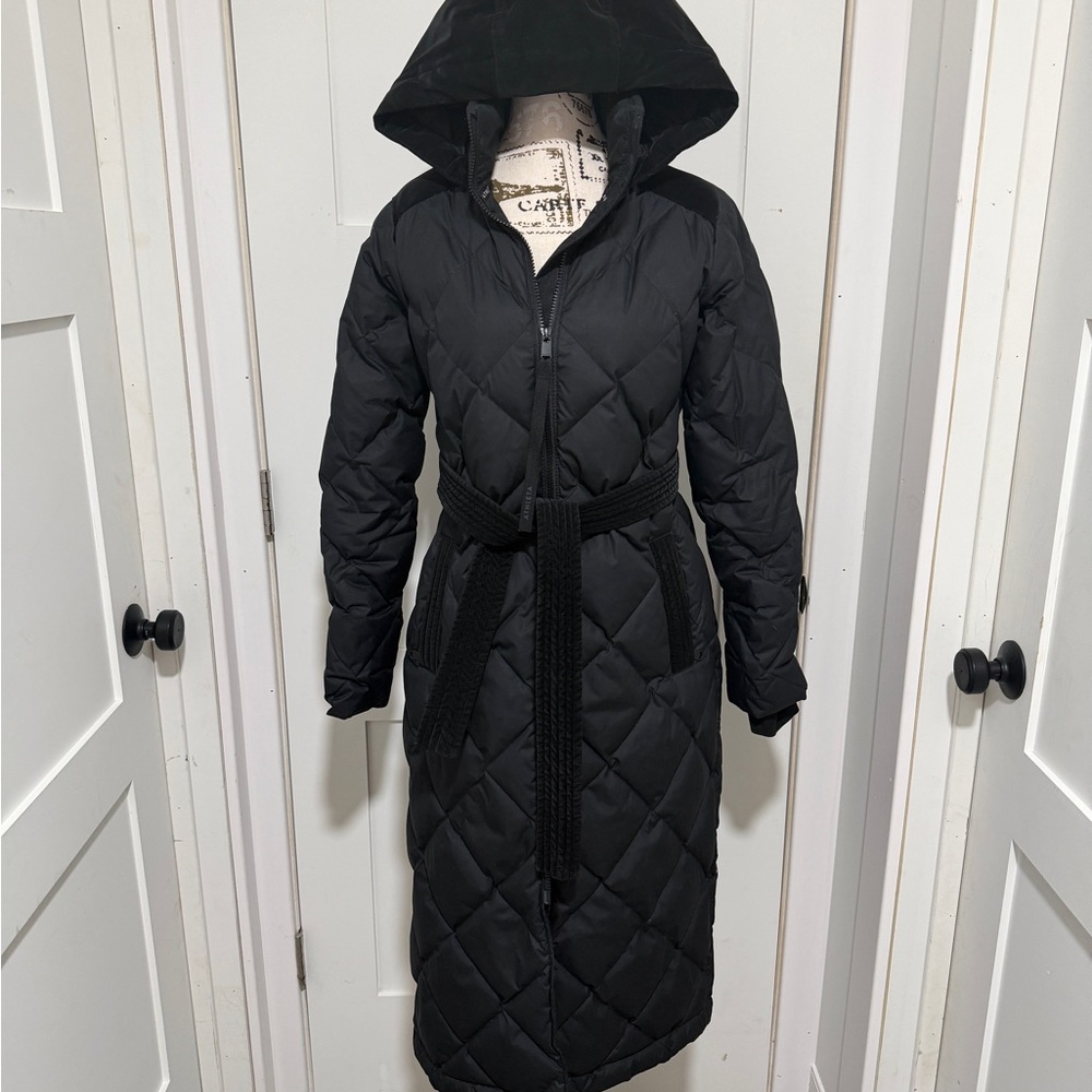 Athleta Black Quilted Hooded Coat